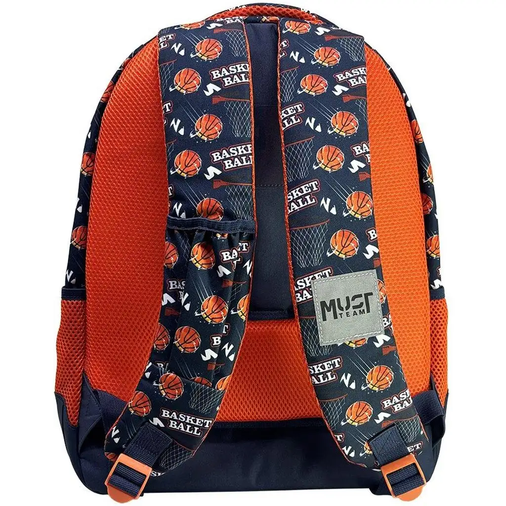 Luna: Must Team Basketball-Muster orange-blauer abgerundeter Schulrucksack mit 3 Fächern, 32x18x43cm kép 2