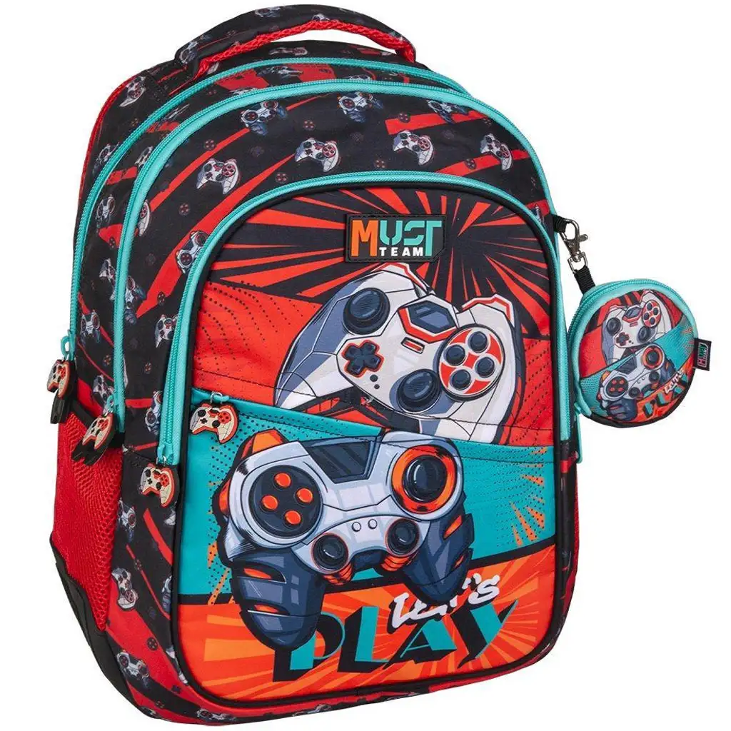 Luna: Must Team Gamer abgerundeter 3-Fächer-Schulranzen, Rucksack 32x18x43cm