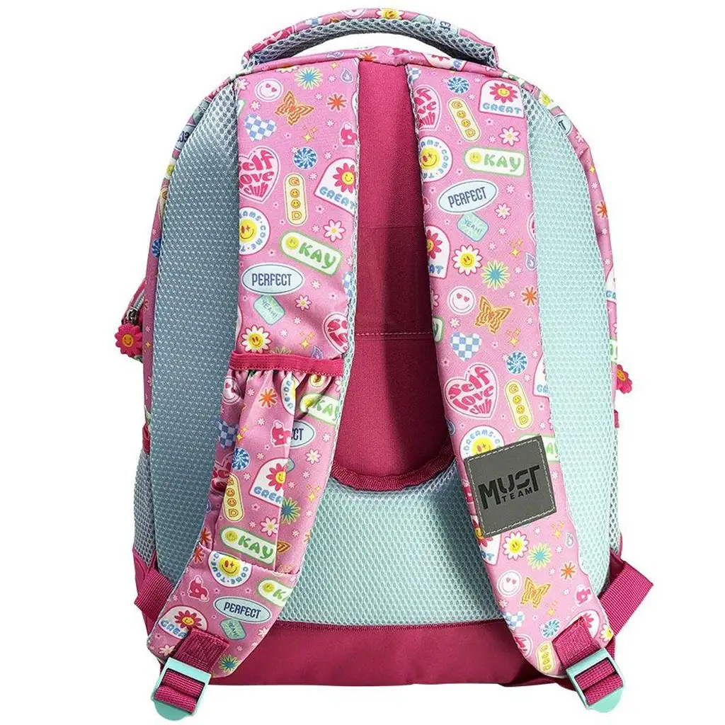 Luna: Must Team Good Vibes Smiley gemusteter, abgerundeter Schulranzen mit 3 Fächern, Rucksack 32x18x43 cm kép 2