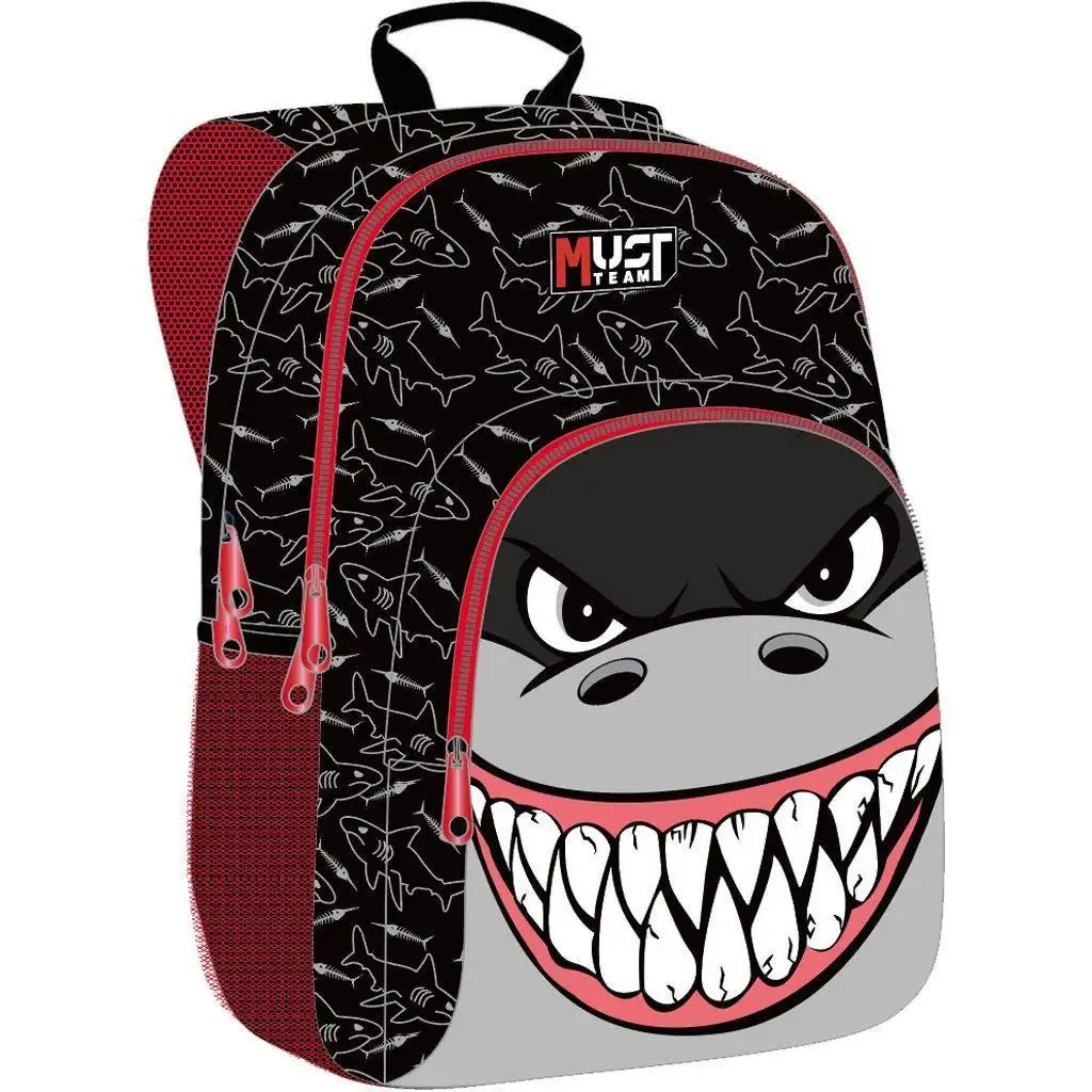 Luna: Must Team Hai-motivierter abgerundeter Schulranzen mit 3 Fächern, Rucksack 32x18x43cm