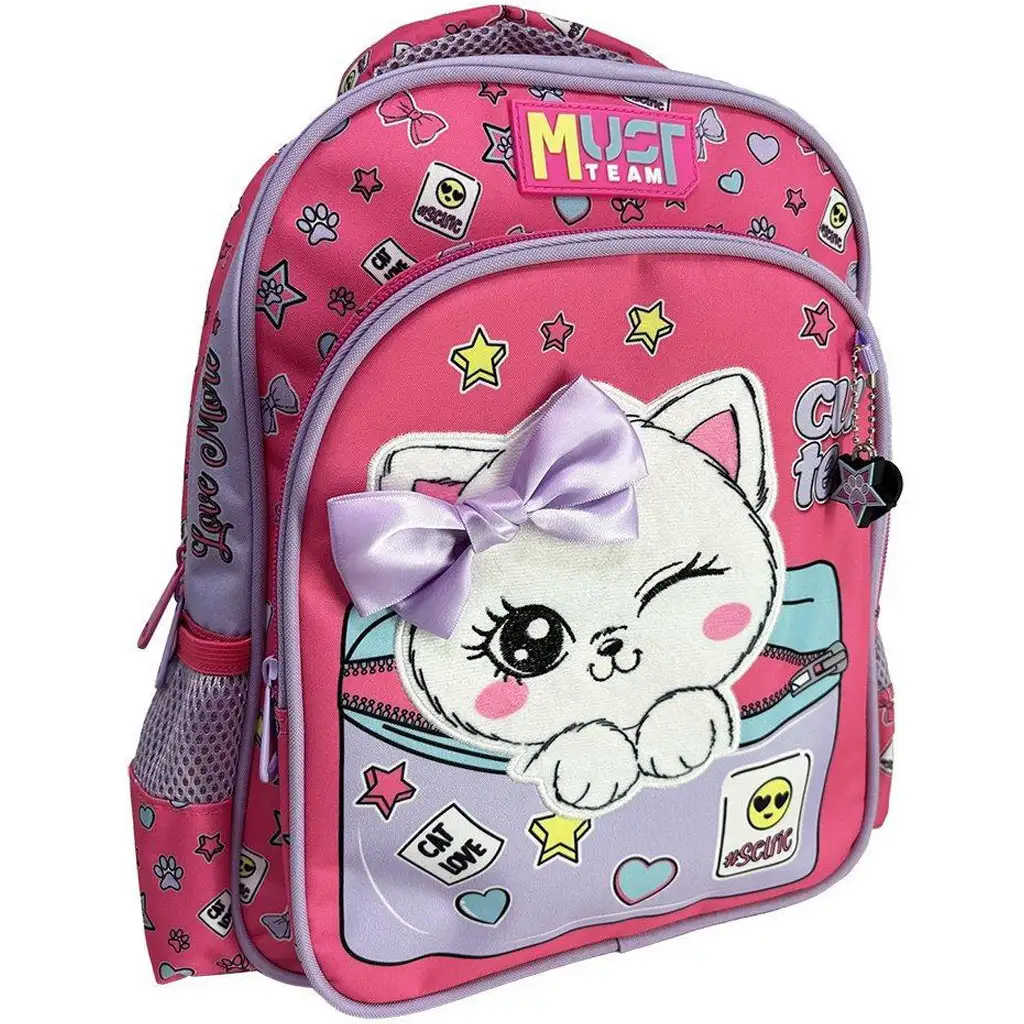Luna: Must Team Katzen-Rucksack mit Schleife, abgerundetes Design, 2 Fächer, für den Kindergarten, 27x10x31 cm