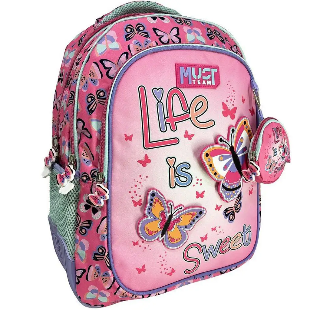 Luna: Must Team Schultasche mit Schmetterling, abgerundet, 3 Fächer, Rucksack 32x18x43cm