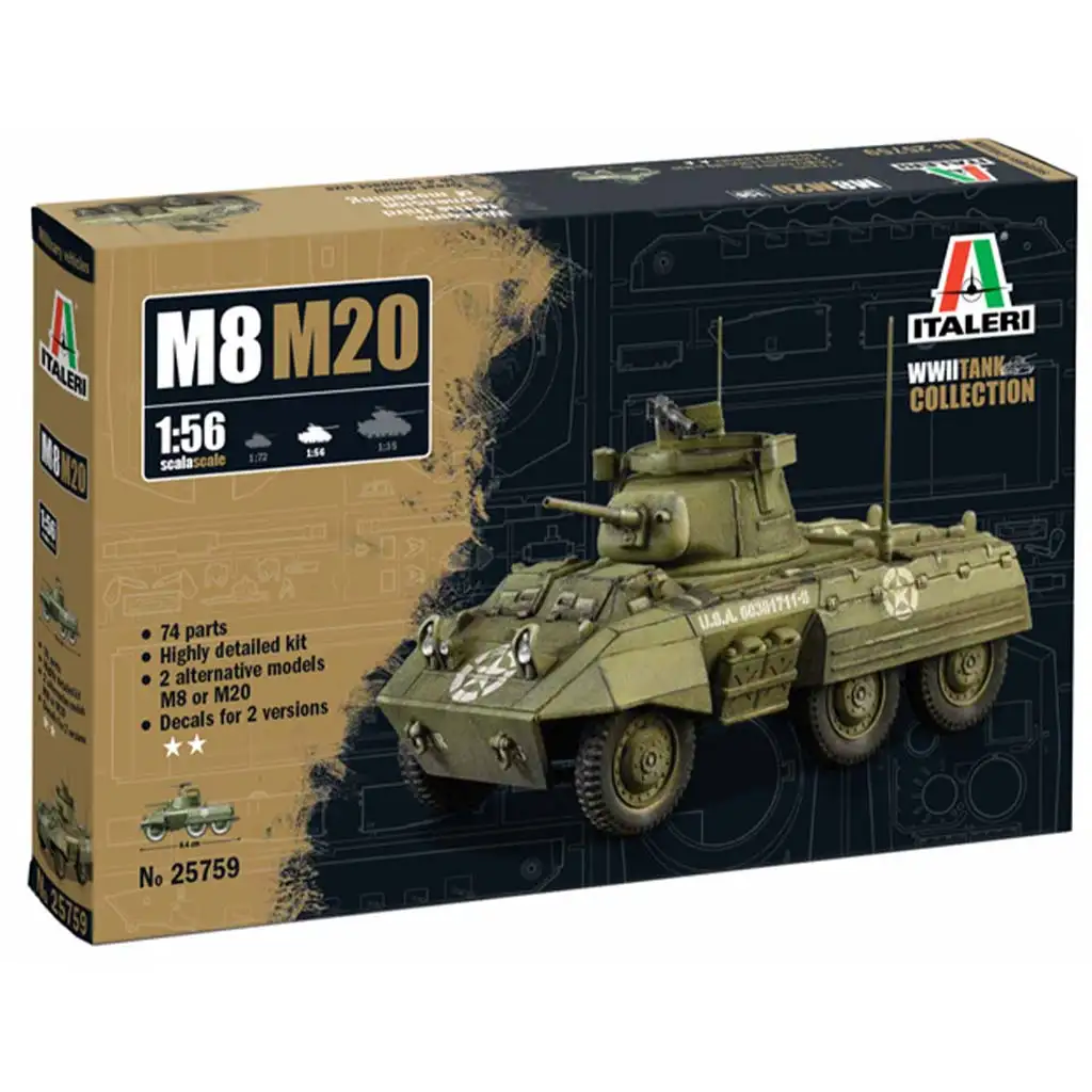 Italeri 1/56 M8/M20 tank makett kép 1