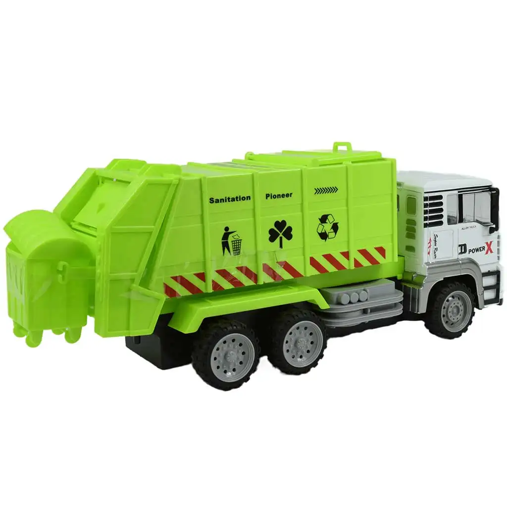 RC Távirányítós fém fülkés konténerszállító kukás teherautó fényeffektekkel 27MHz 1/12-es méretarány 36cm kép 2