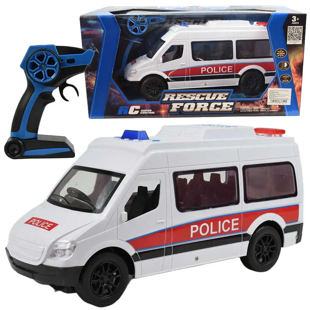 RC Távirányítós fehér rendőrségi kisbusz fényeffektekkel 2,4GHz 1/12-es méretarány 30cm kép 1