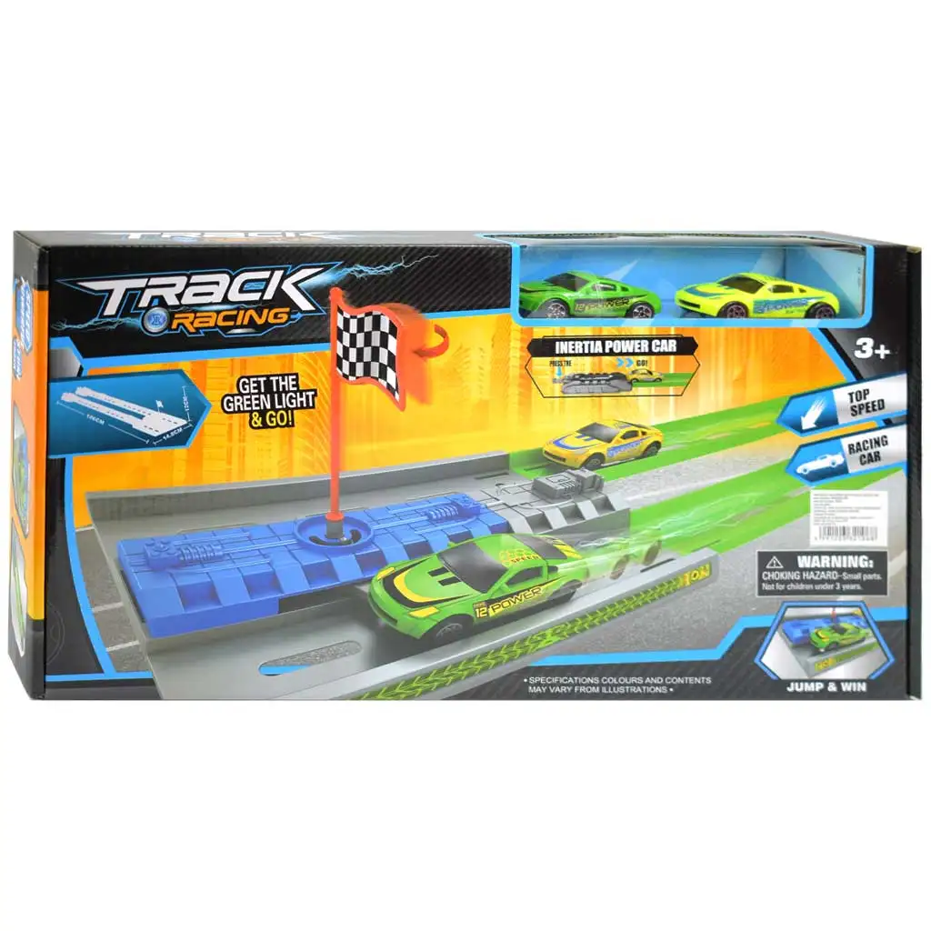 Track Racing: Gyorsulási versenypálya célzászlóval és 2db kisautóval 1/64 kép 1