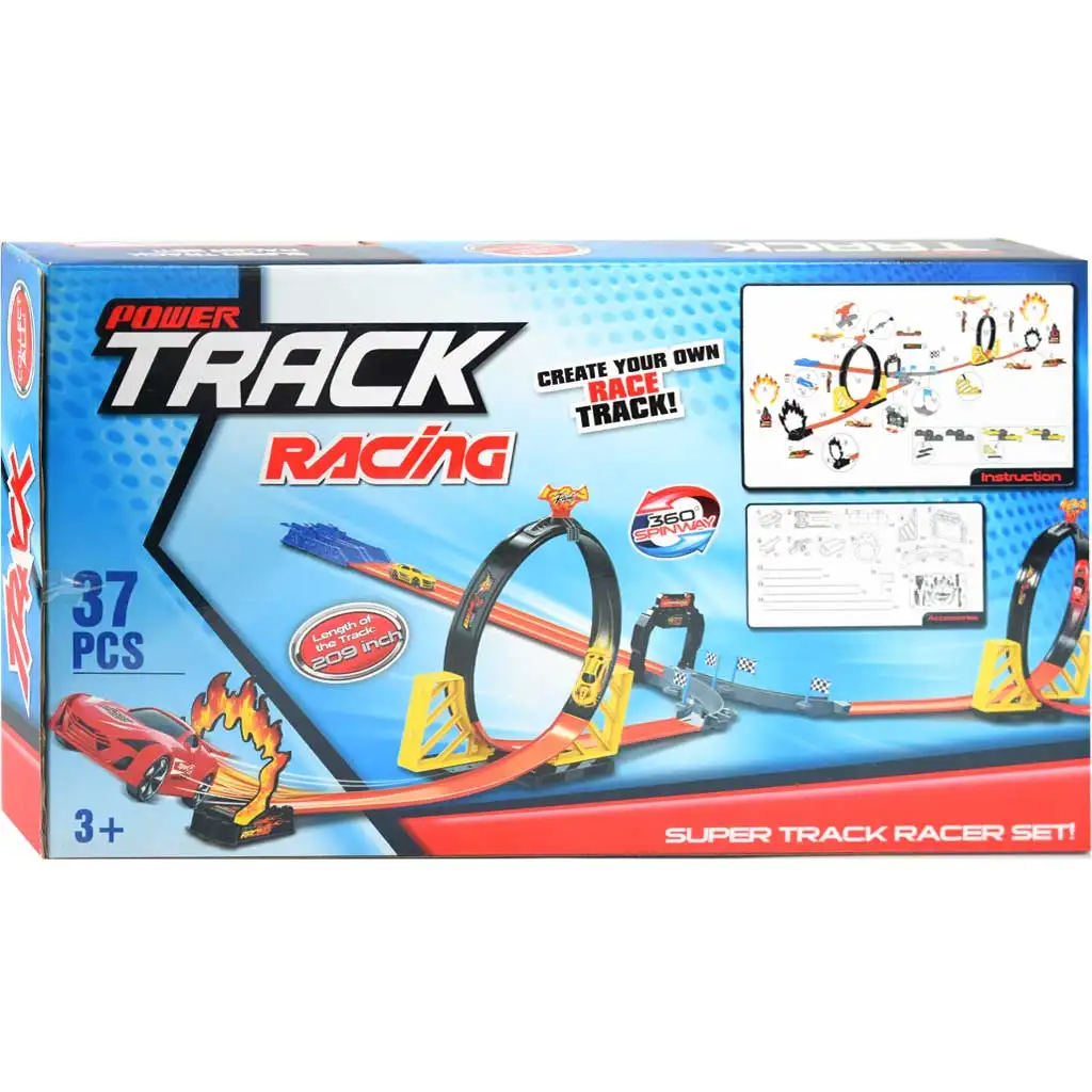 Power Track 37db-os versenypálya szett hurokkal és 2db hátrahúzható autóval 1/64 kép 2