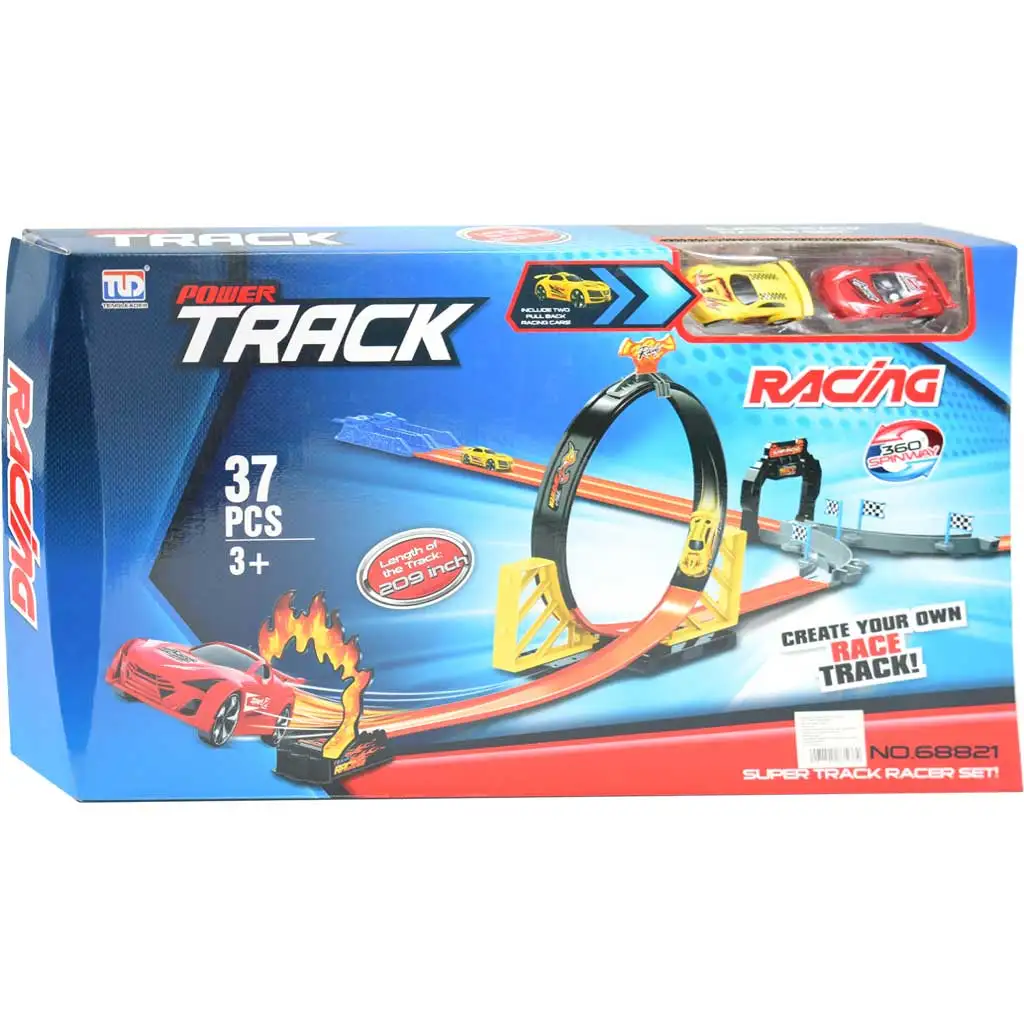 Power Track 37db-os versenypálya szett hurokkal és 2db hátrahúzható autóval 1/64 kép 1