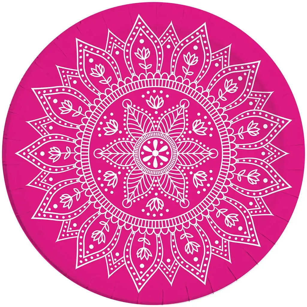 Mandala fukszia-fehér 8db-os papírtányér szett 23cm-es kép 1