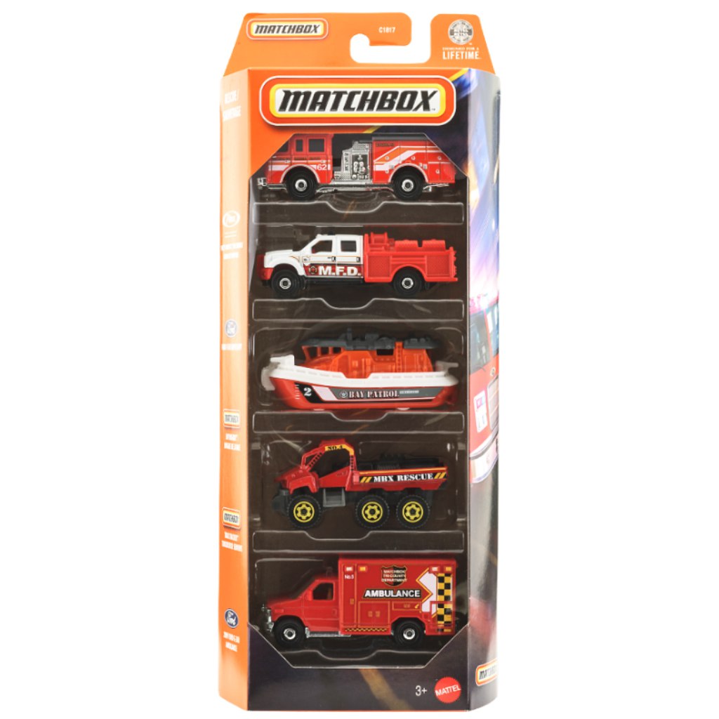 Matchbox: Rescue 5er-Set Spielzeugautos im Maßstab 1:64 – Mattel