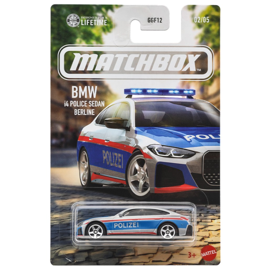 Matchbox ikonischer BMW i4 Polizeiwagen im Maßstab 1:64 – Mattel