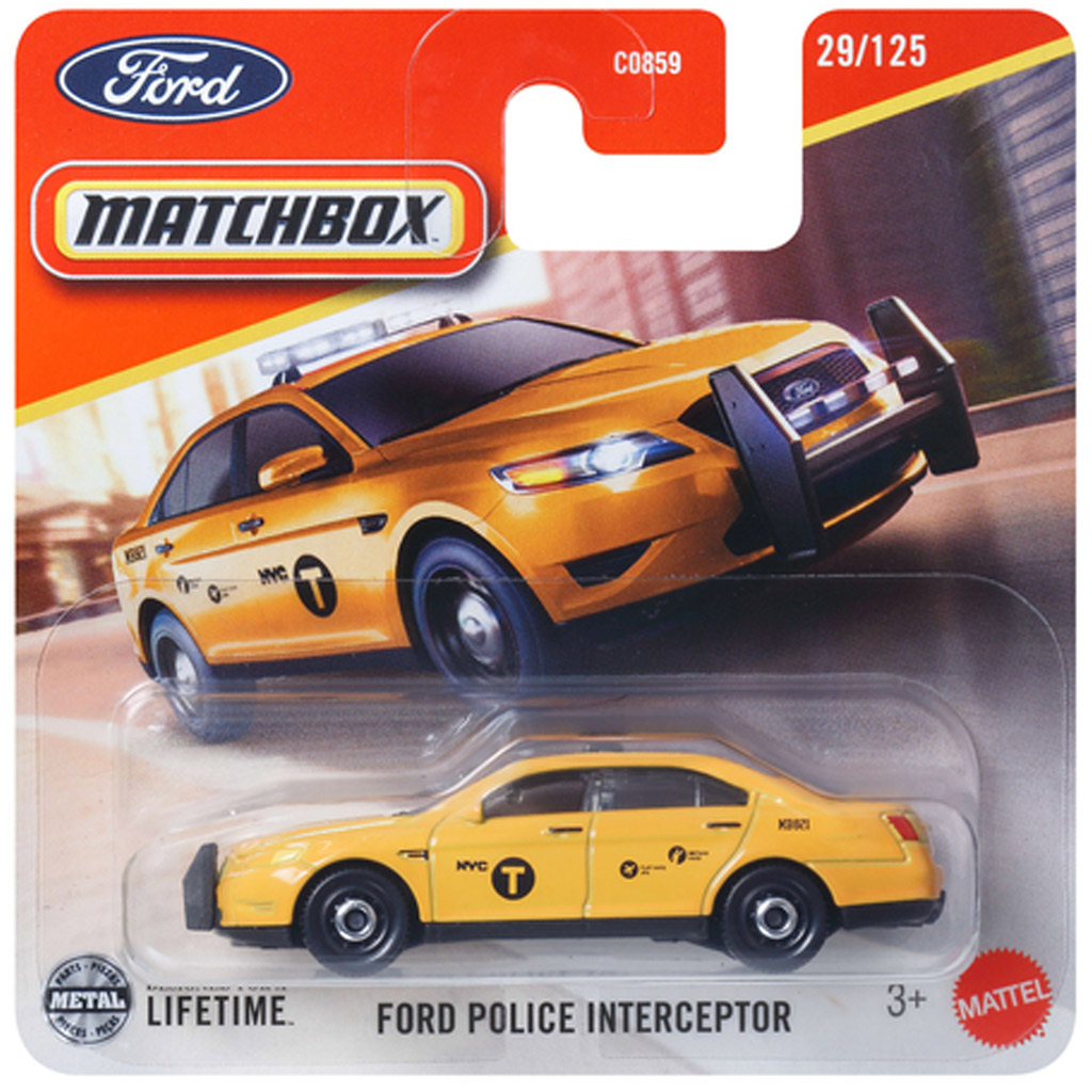 Matchbox: Ford Police Interceptor gelbes Spielzeugauto 1/64 - Mattel