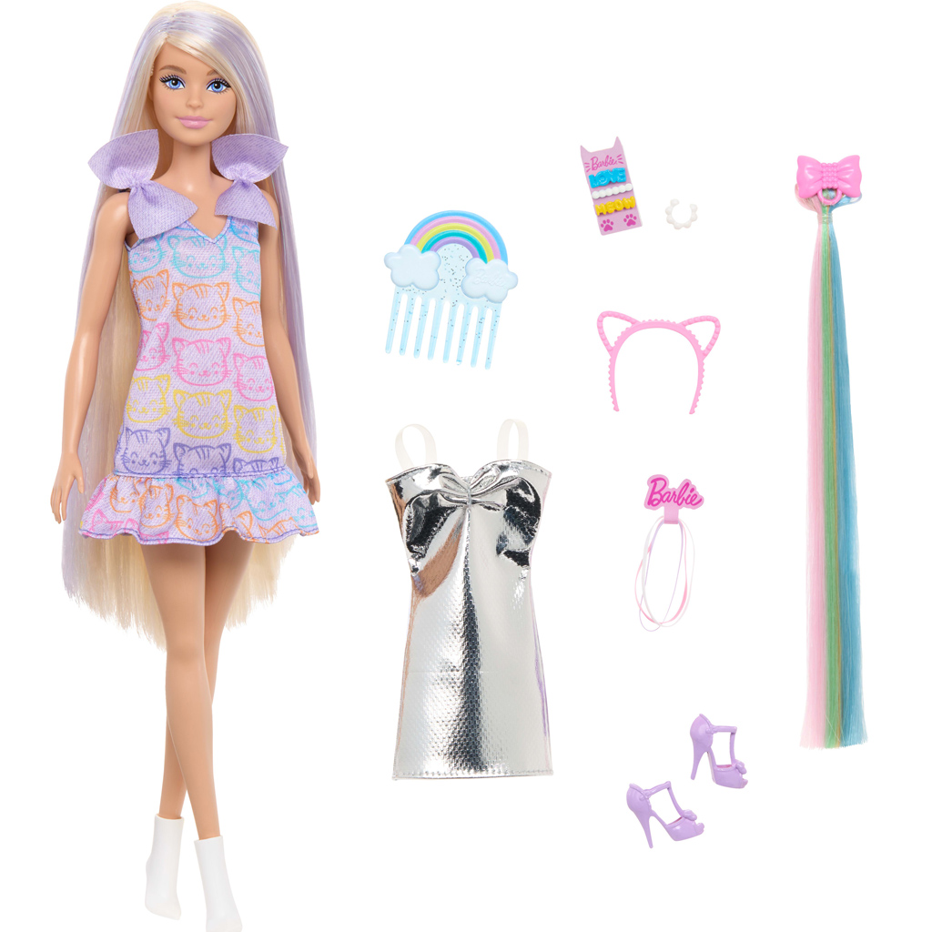 Barbie-Puppe im Katzen-Outfit mit modischen Strähnen Spielset – Mattel kép 3