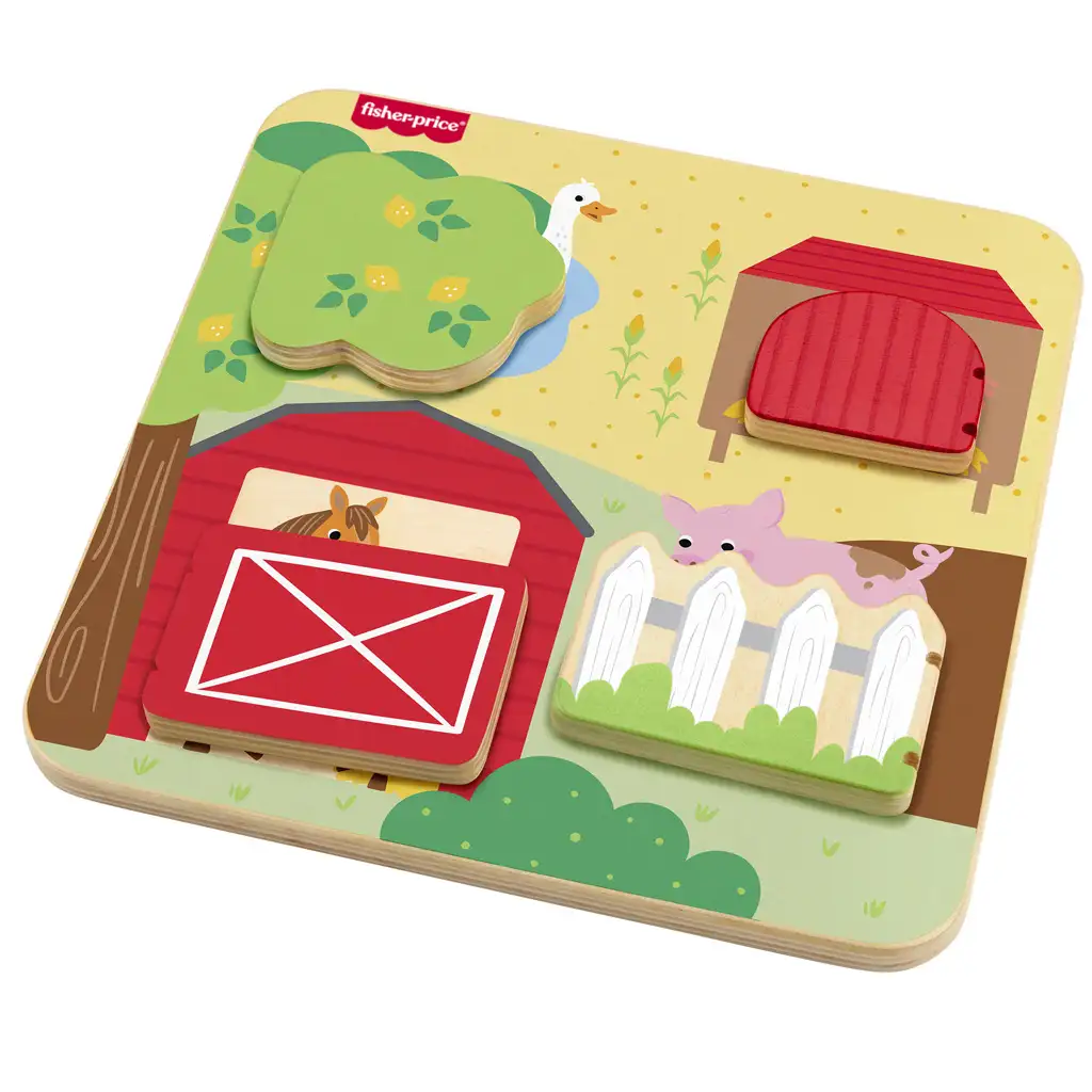 Fisher-Price: Wood Peek-a-Boo Farm Lernspielzeug - Mattel kép 2