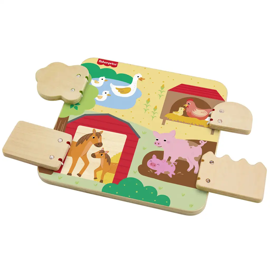Fisher-Price: Wood Peek-a-Boo Farm Lernspielzeug - Mattel kép 3