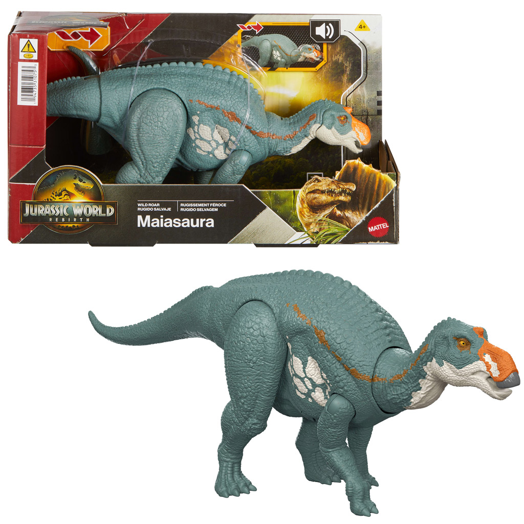 Jurassic World: Wiedergeburt Wild Roar Maiasaura angreifende Dinosaurier-Figur - Mattel