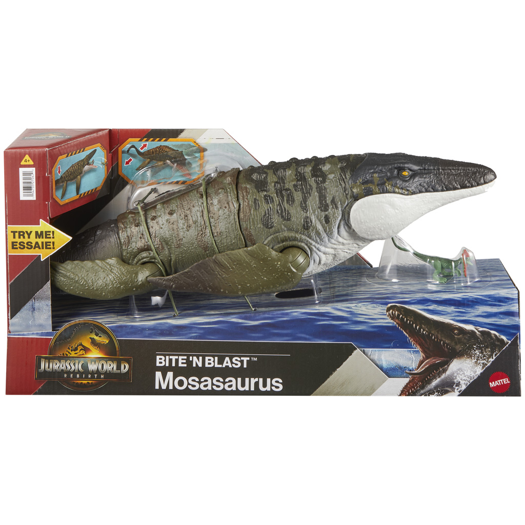 Jurassic World: Wiedergeburt – Bite N Blast Mosasaurus Figur - Mattel