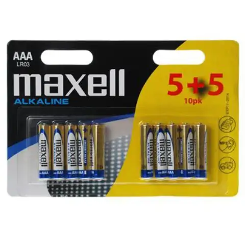 Maxell: Alkaline-Batterie 1,5V AAA LR03 im 5+5 Stück Blisterpackung