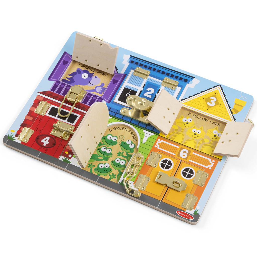 Melissa&Doug: Zárak és reteszek készségfejlesztő fa matató tábla - Spin Master kép 2