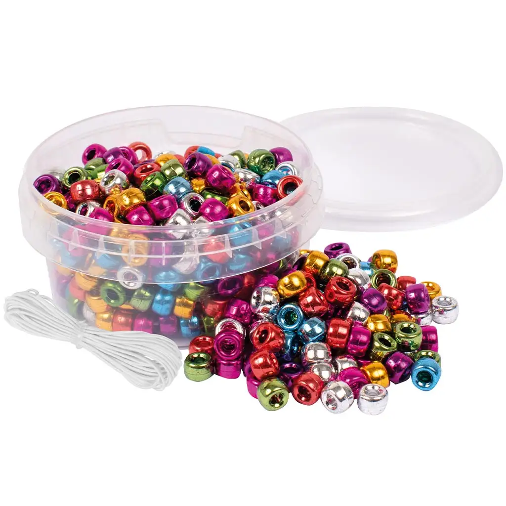 PlayBox: Metallfarbene auffädelbare Perlen 300 Stück kép 1