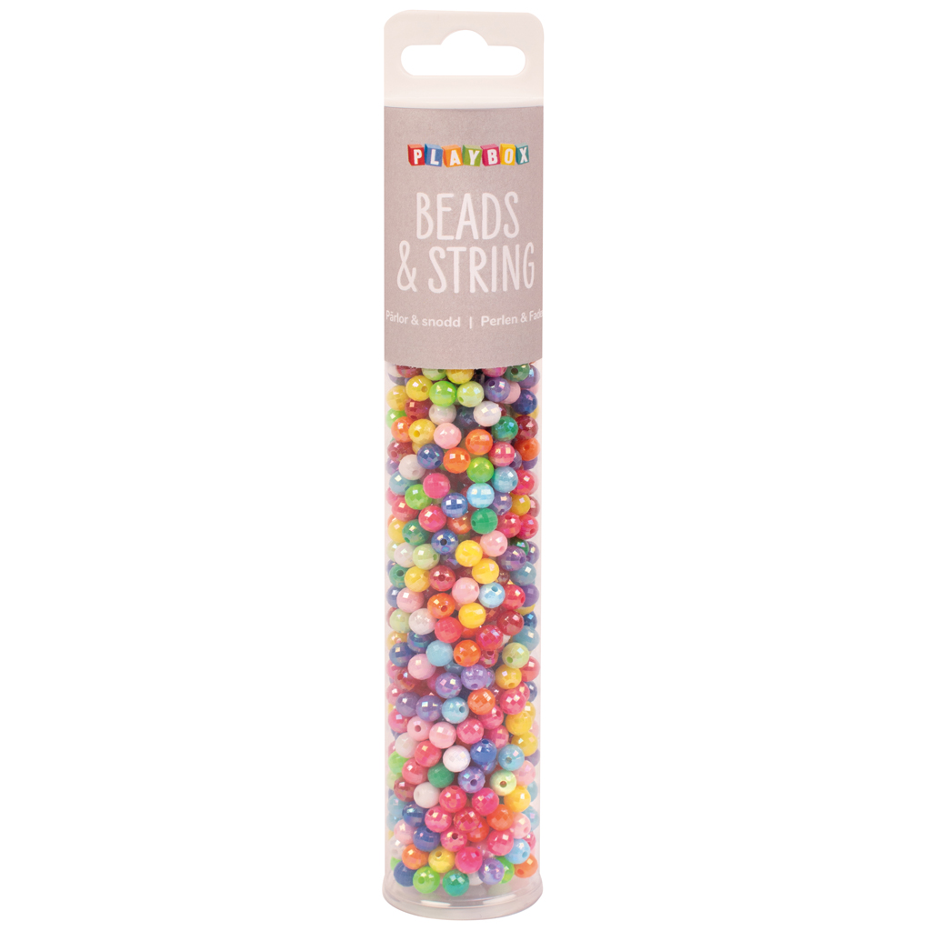 PlayBox: Bunte, kristallähnliche, auffädelbare Perlen, 650-teiliges Set