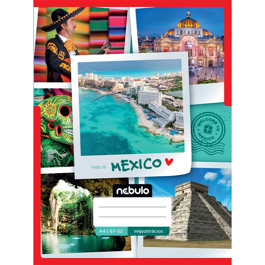 Nebulo: Geheftetes kariertes Heft mit Mexiko-Muster 87-32 A/4