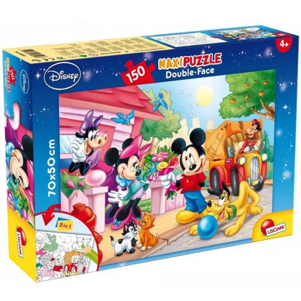 Mickey egér és barátai 2 az 1-ben 150db-os puzzle és színező 70x50cm - Lisciani kép 1