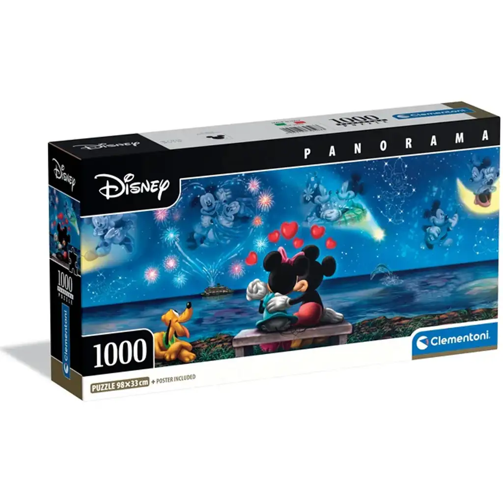 Disney - Mickey und Minnies magische Nacht 1000-teilige Panorama-Puzzle mit Poster - Clementoni