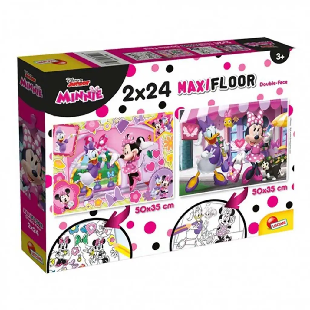 Minnie Maus 2-in-1 Maxi 2x24-teiliges Puzzle und Malset 50x35cm – Lisciani