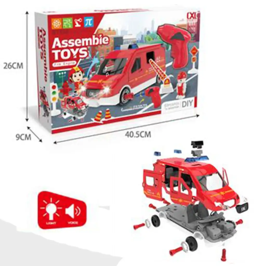DIY selbst zusammenbaubares Feuerwehrauto mit Licht- und Soundeffekten, 63-teiliges Set kép 2