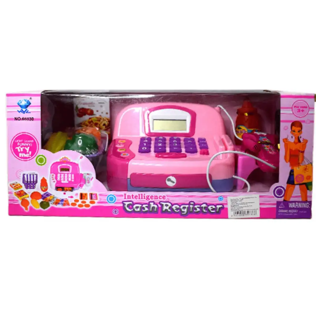 Rosa funktionale elektrische Registrierkasse mit Mikrofon, Spielgeld und Sound. kép 2