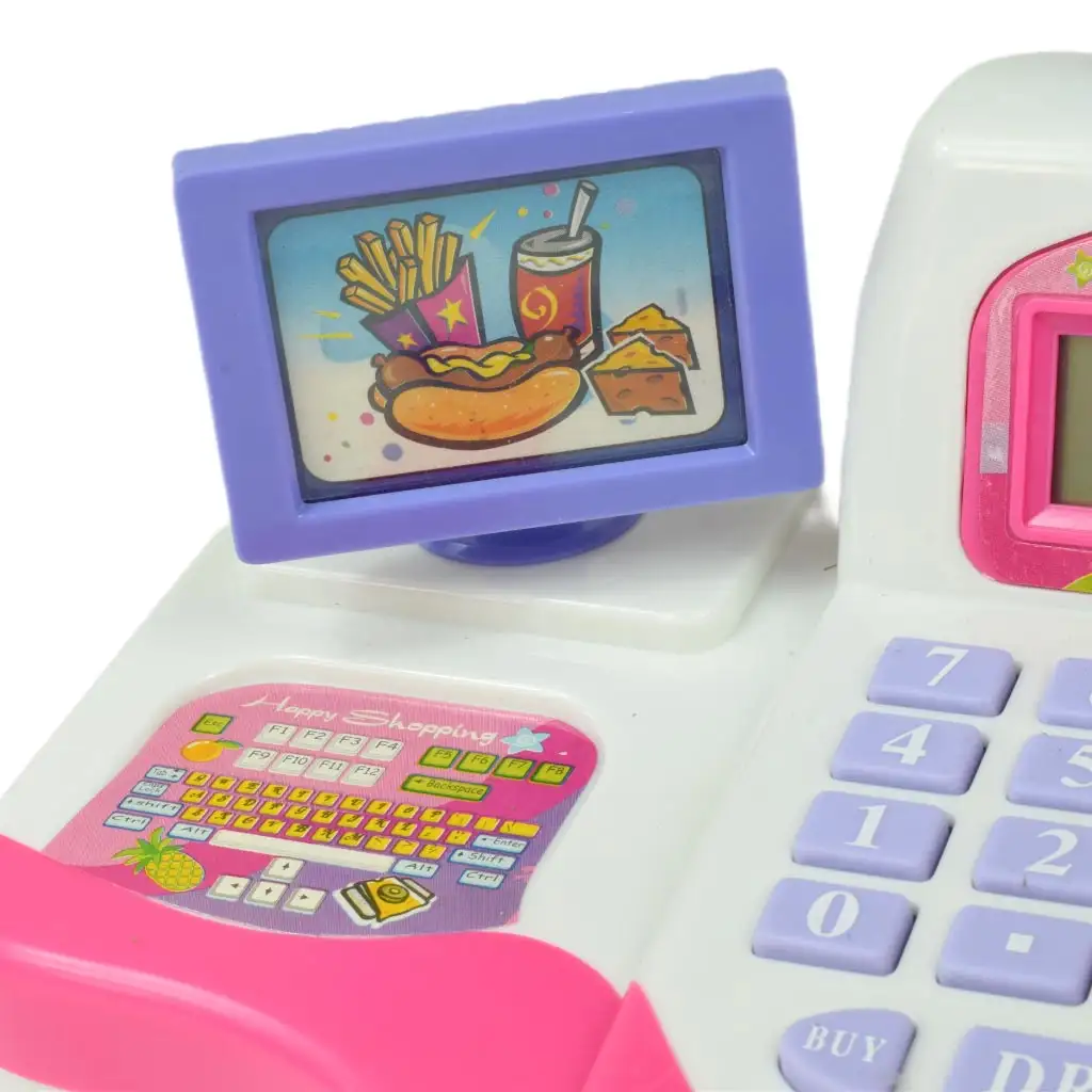 Happy Shopping: Weiß-rosa Registrierkasse mit Sound und Zubehör 20x12cm kép 6