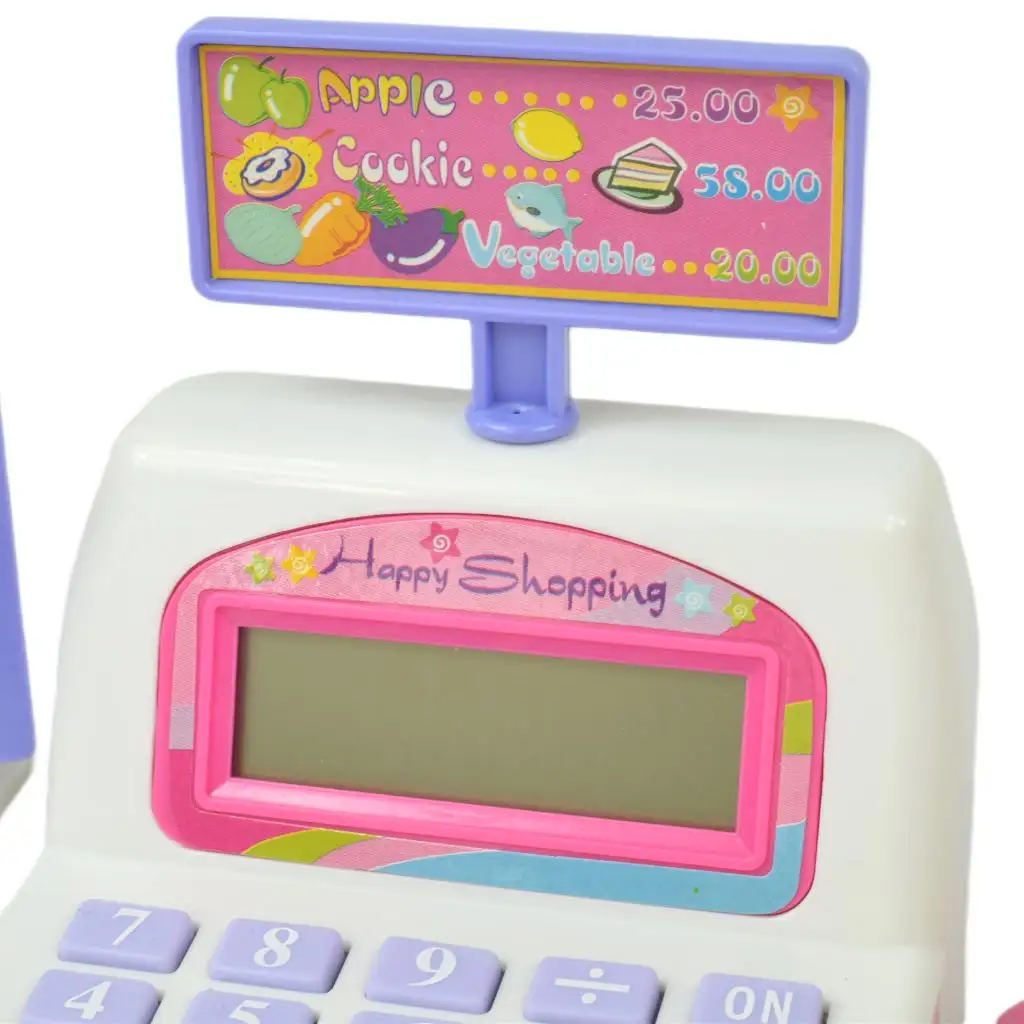 Happy Shopping: Weiß-rosa Registrierkasse mit Sound und Zubehör 20x12cm kép 7