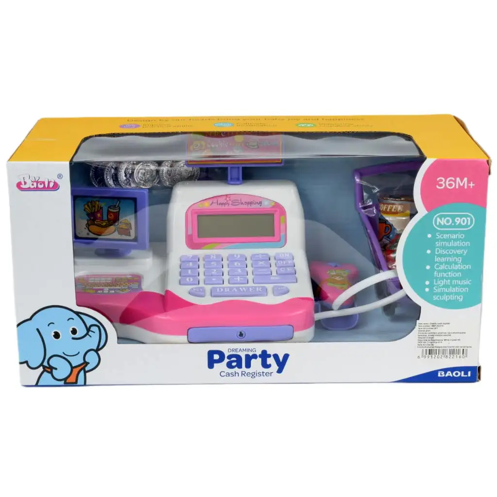 Happy Shopping: Weiß-rosa Registrierkasse mit Sound und Zubehör 20x12cm kép 11