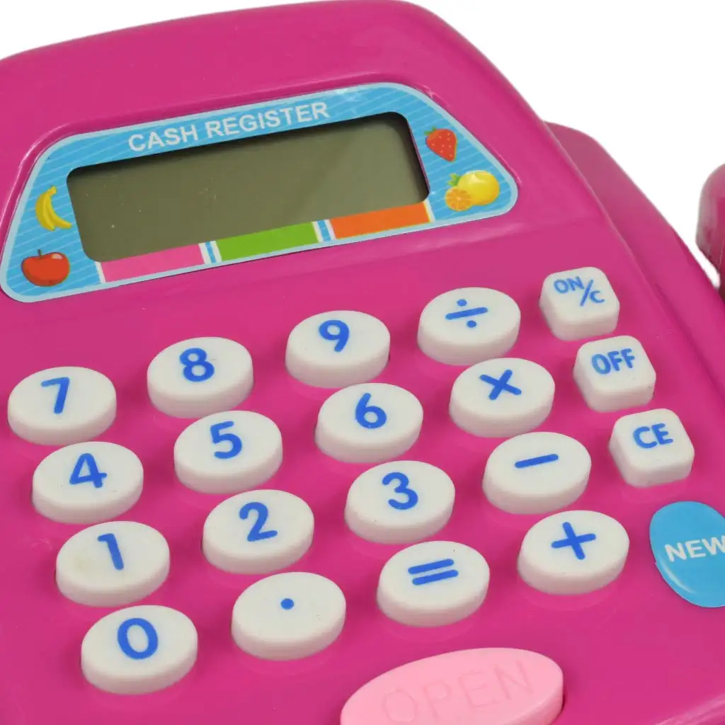 Rosa Registrierkasse mit Licht und Ton, Zubehör und Spielgeld, 24 cm kép 3