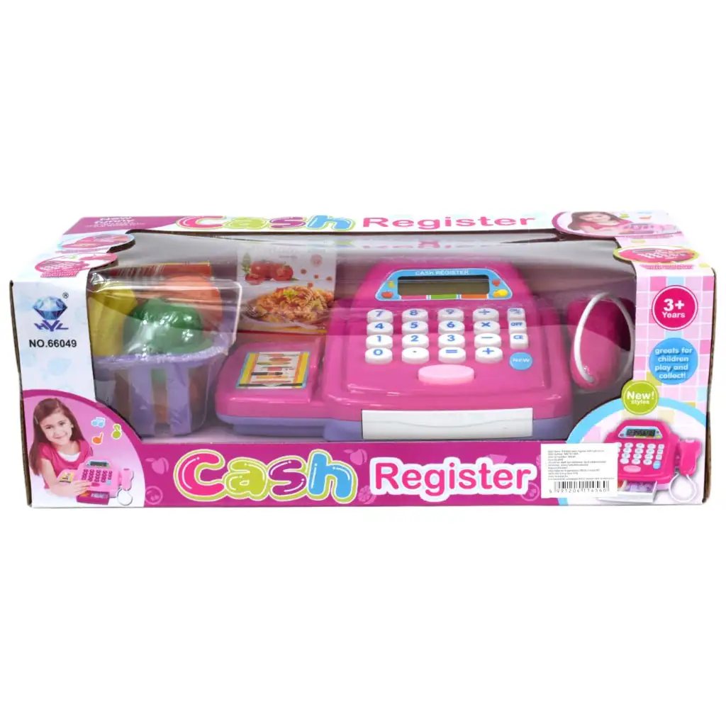 Rosa Registrierkasse mit Licht und Ton, Zubehör und Spielgeld, 24 cm kép 11