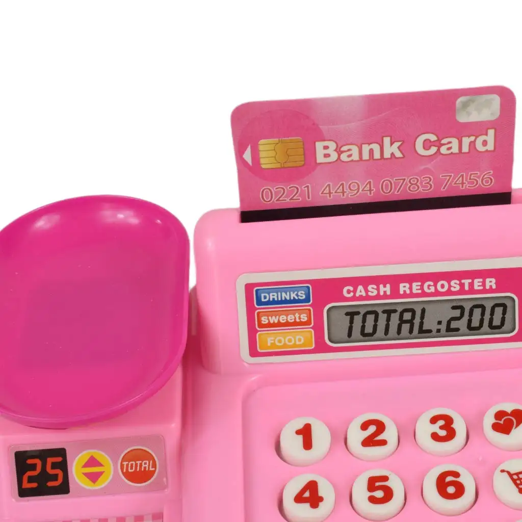 Happy Shopping: Rosa Registrierkasse mit Produkten, Sound und Zubehör 22x10x15cm kép 5