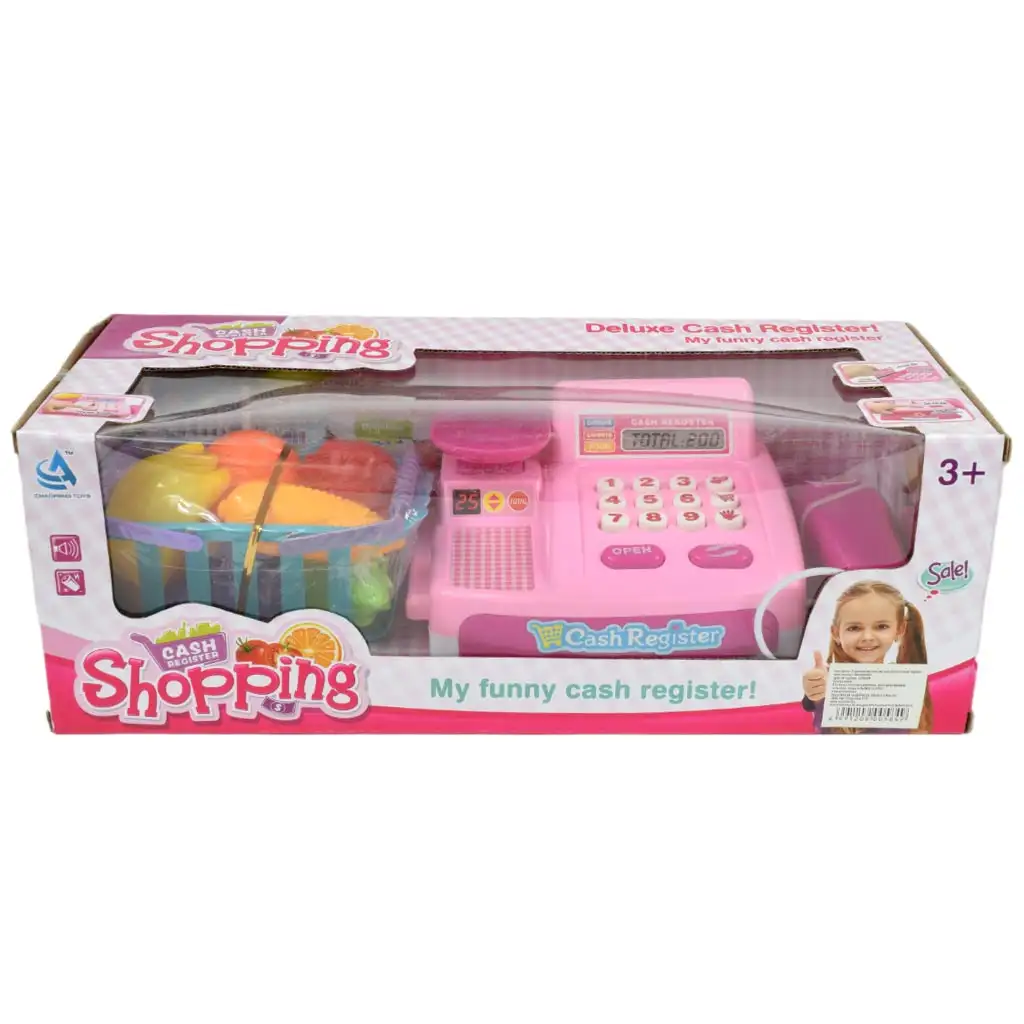 Happy Shopping: Rosa Registrierkasse mit Produkten, Sound und Zubehör 22x10x15cm kép 9