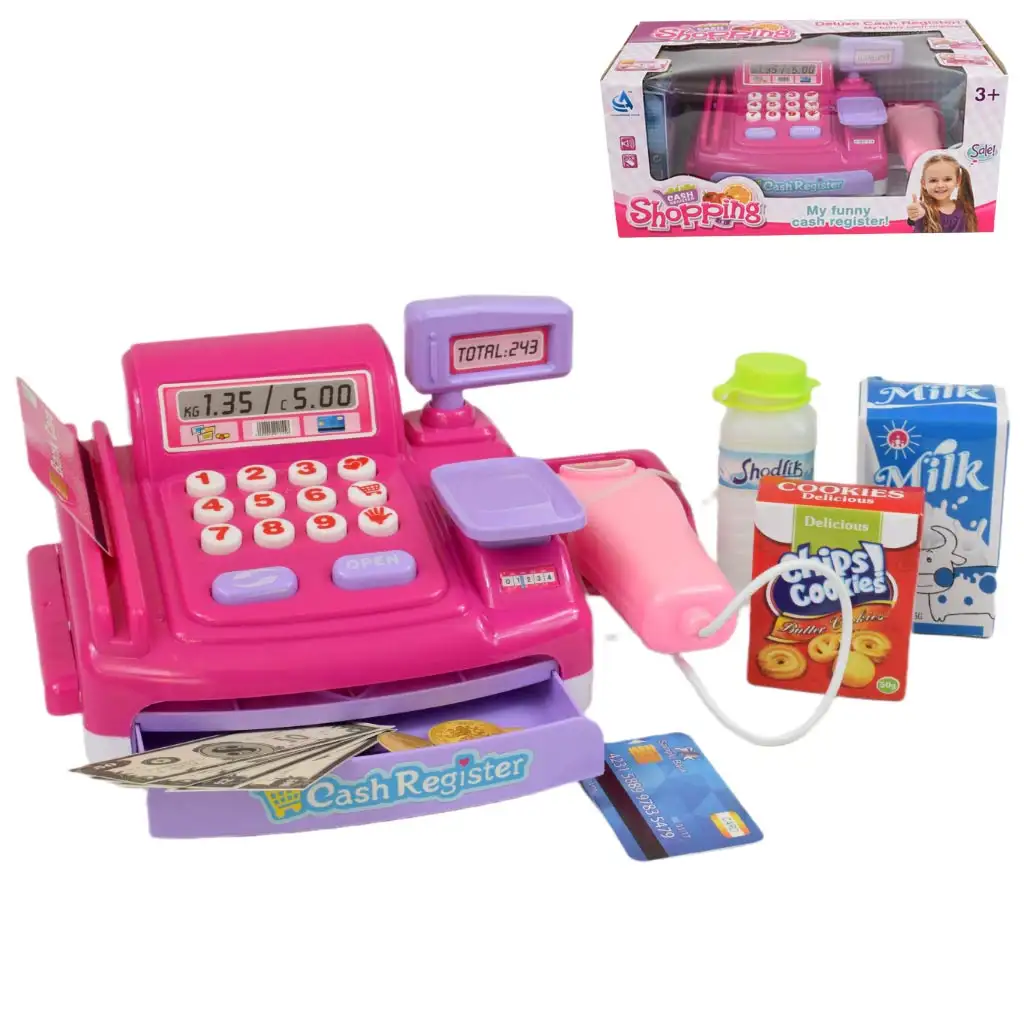 Happy Shopping: Rosa Registrierkasse mit Ton und Zubehör 23x14cm kép 2