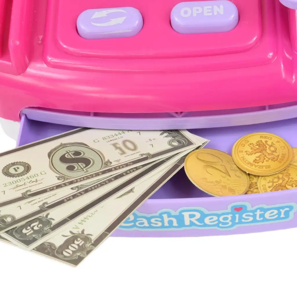Happy Shopping: Rosa Registrierkasse mit Ton und Zubehör 23x14cm kép 5