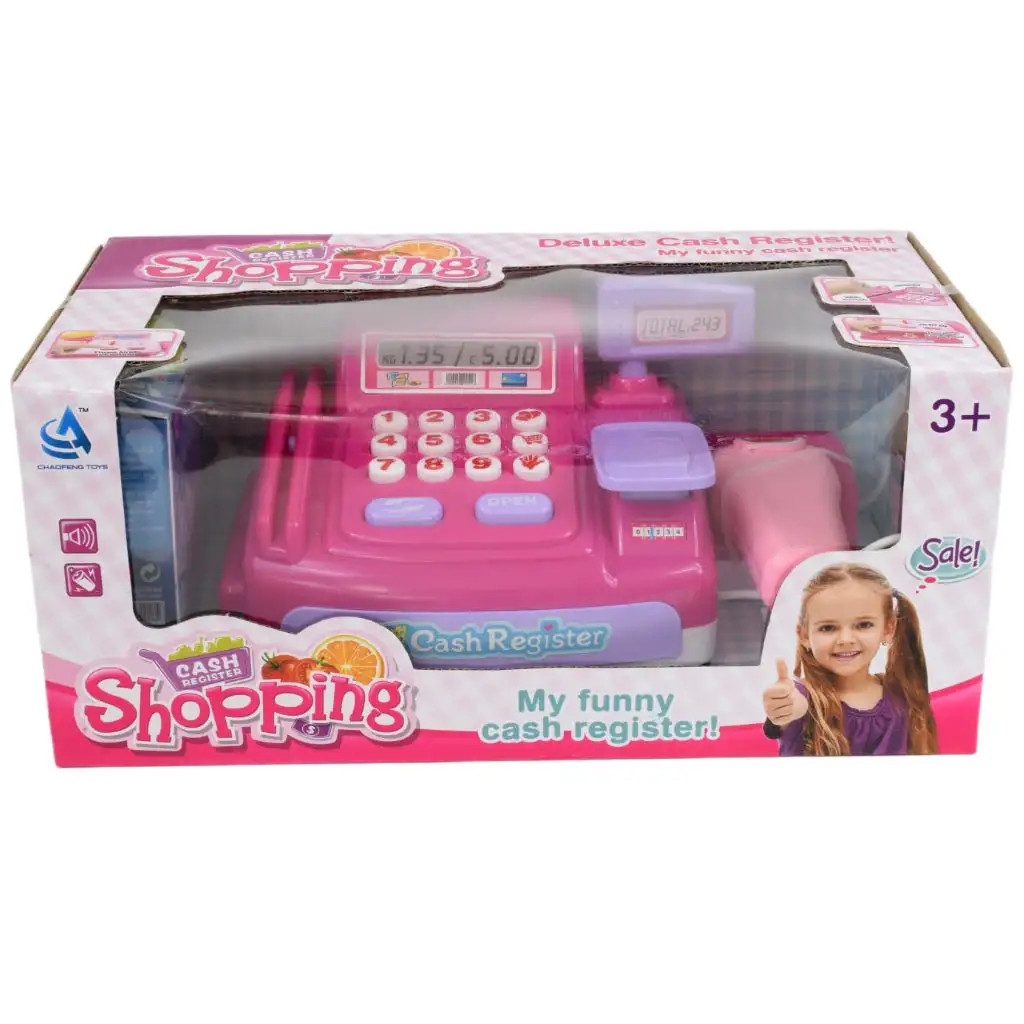 Happy Shopping: Rosa Registrierkasse mit Ton und Zubehör 23x14cm