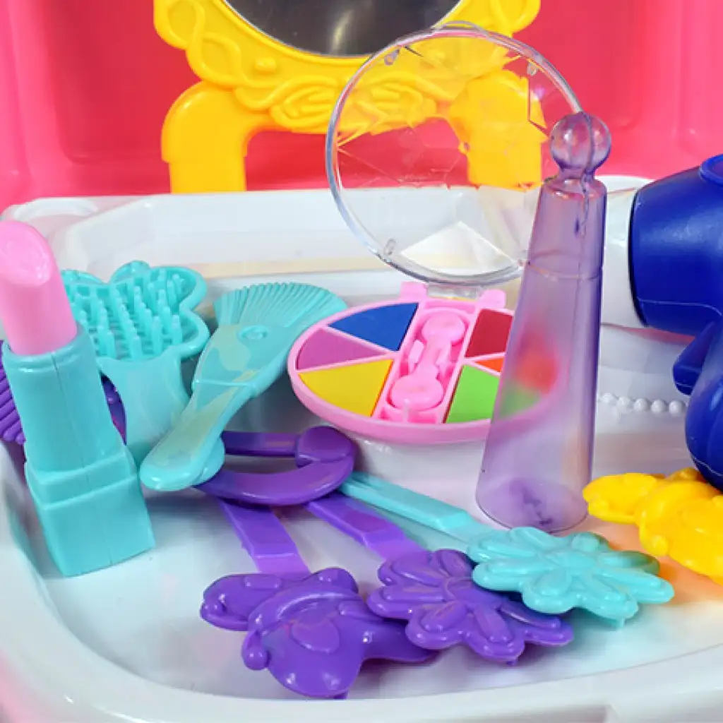 Rosa Schönheitset im Rucksack mit Spielschminke, Spiegel und Zubehör kép 6