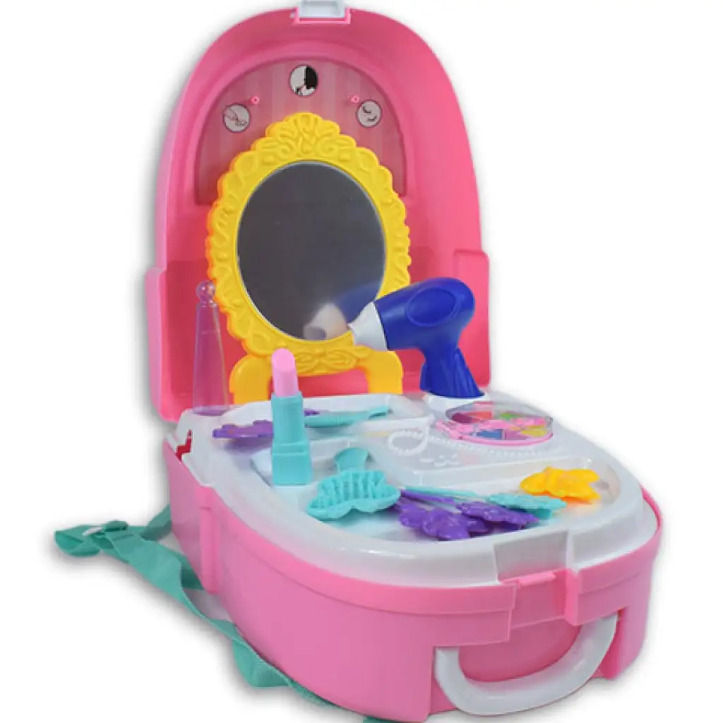 Rosa Schönheitset im Rucksack mit Spielschminke, Spiegel und Zubehör kép 3