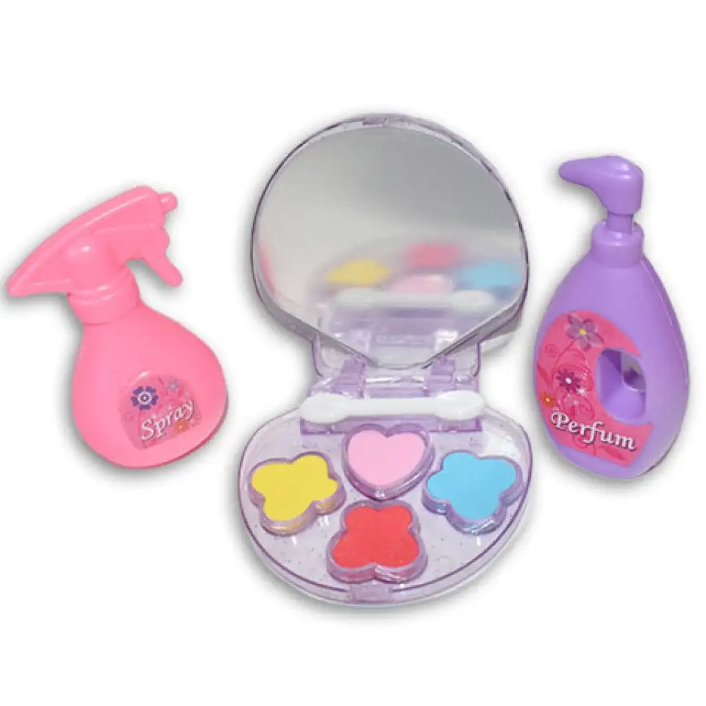 Rosa 9-teiliges Schönheitset mit Muschelspiel, Schminke, Kamm und Zubehör. kép 2