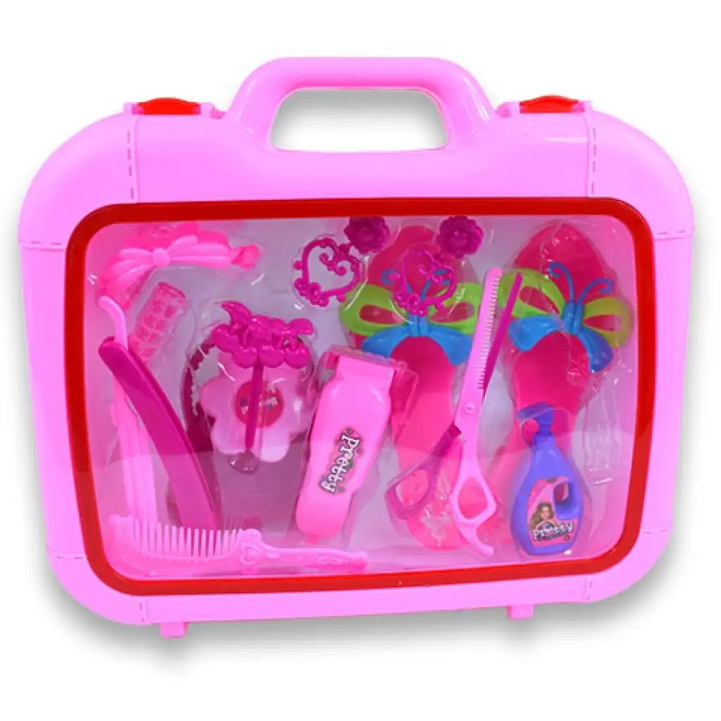 Schönheitsset mit Friseurbedarf, Schuhen und Ohrringen in einer Tasche kép 7