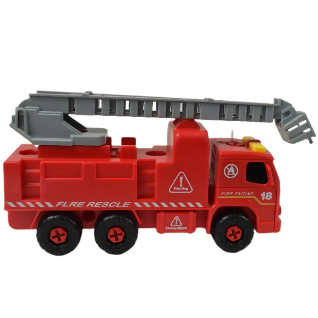 Feuerwehrfahrzeug: Zerlegbarer Feuerwehrkran mit Werkzeugen und Sound, 20 cm kép 4