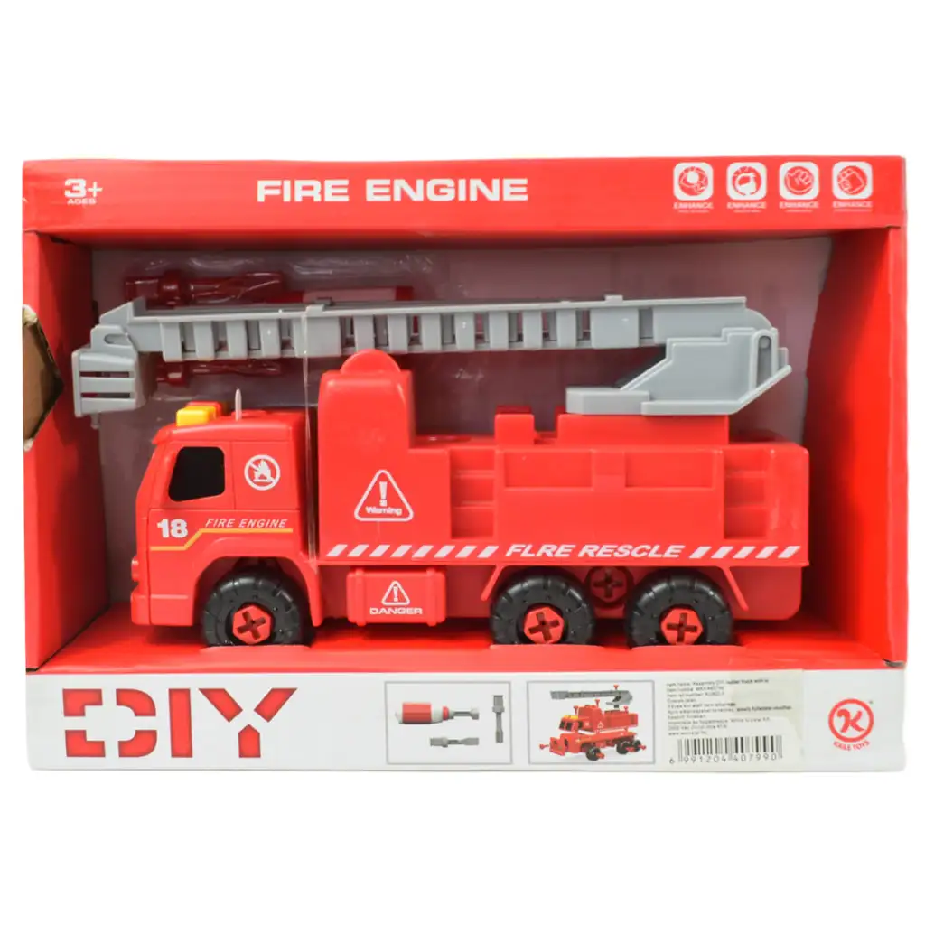 Feuerwehrfahrzeug: Zerlegbarer Feuerwehrkran mit Werkzeugen und Sound, 20 cm kép 8