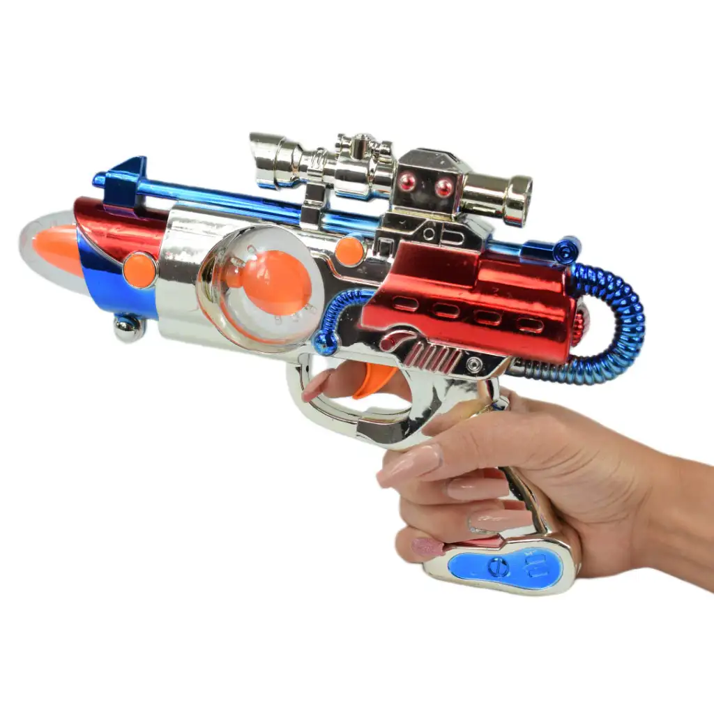 Space Warrior: Elektrische, chromfarbene Weltraumwaffe mit Licht und Ton, 27 cm kép 3