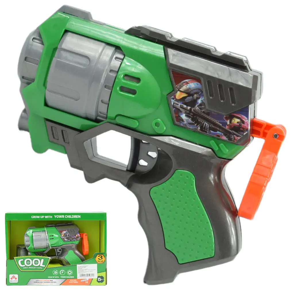 Cool Soft Bullet Gun: Kisméretű szivacslövő fegyver töltényekkel zöld színben 14cm kép 1