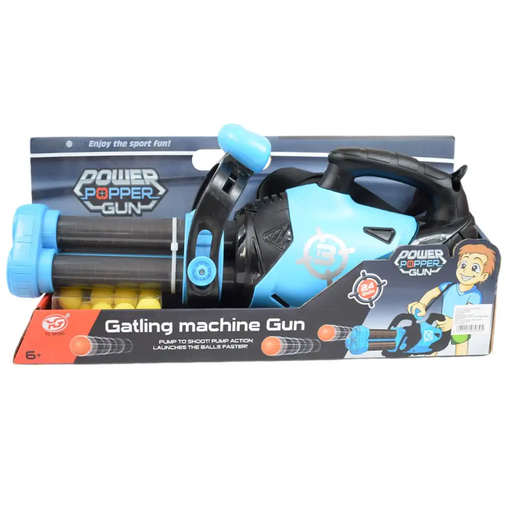 Power Popper Gun: Dreischüssige Schaumstoffpistole mit Schaumstoffkugeln 55cm kép 7